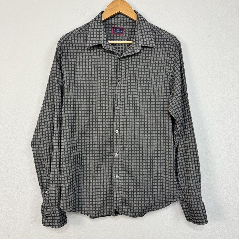UNTUCKit‎ Shirt Mens Large Gray Check 100% Cotton Long Sleeve Casual Button Up
